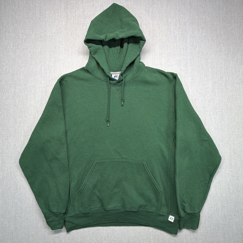 Vintage Russell Athletic Hoodie Green Blank Large Made in Honduras Y2K